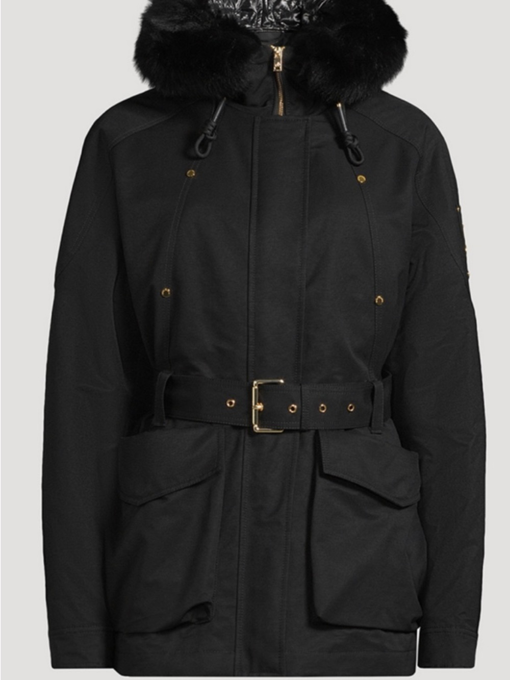 Moose Knuckles Black and gold series nova Parka with Fur-Trim Hood